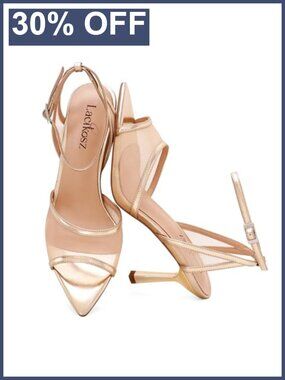 Women's Mesh Strappy Heeled Sandals 3 Inch Stiletto Square Toe Buckle